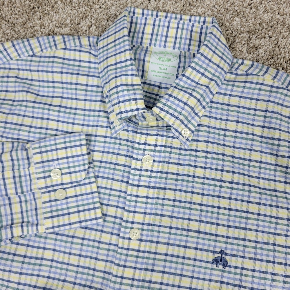 NWT Brooks Brothers Slim Mens Small Multicolor Check Button Down Long Sleeve
